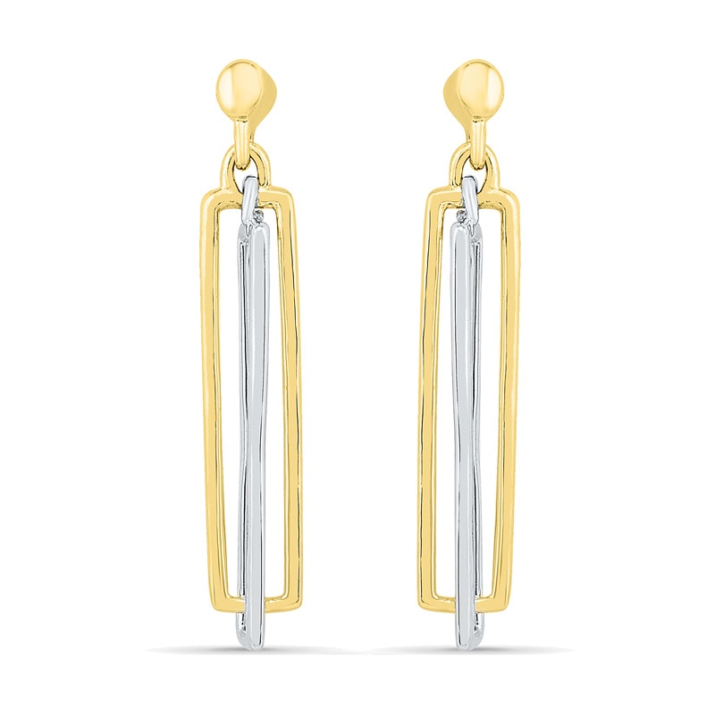 Double Rectangle Drop Earrings in 10K Two-Tone Gold|Peoples Jewellers