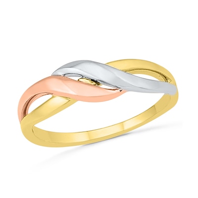 Crossover Ring in 10K Tri-Tone Gold