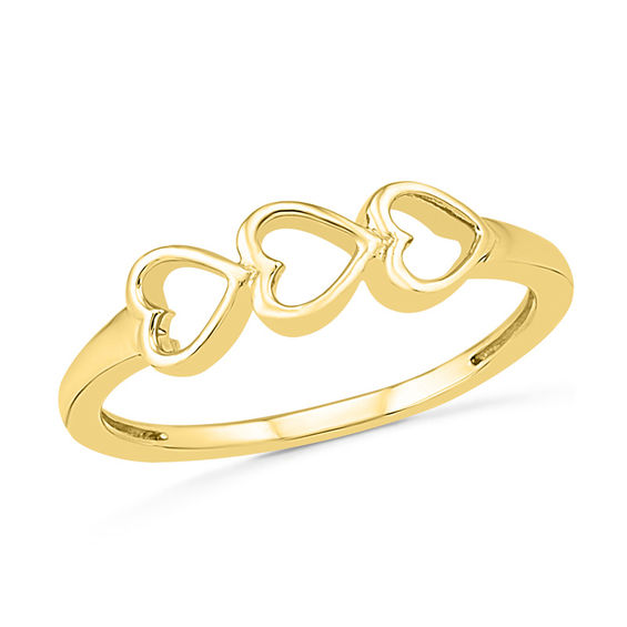 Triple Sideways Heart Ring in 10K Gold