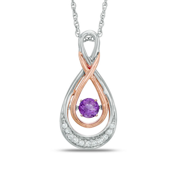 Unstoppable Love™ Amethyst and Diamond Accent Double Infinity Pendant in Sterling Silver and 10K Rose Gold