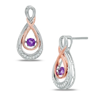 Unstoppable Love™ Amethyst and Diamond Accent Double Infinity Drop Earrings in Sterling Silver and 10K Rose Gold