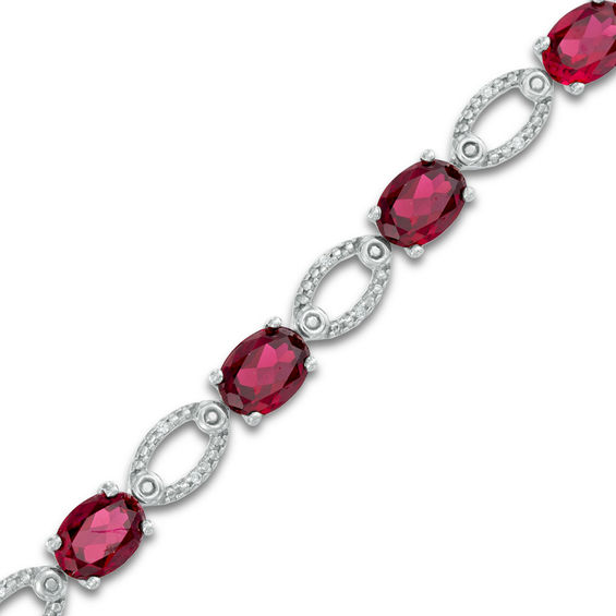 Oval Lab-Created Ruby and Diamond Accent Bracelet in Sterling Silver - 7.5"