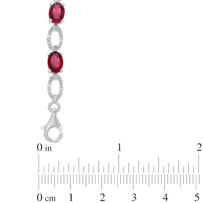 Oval Lab-Created Ruby and Diamond Accent Bracelet in Sterling Silver - 7.5"