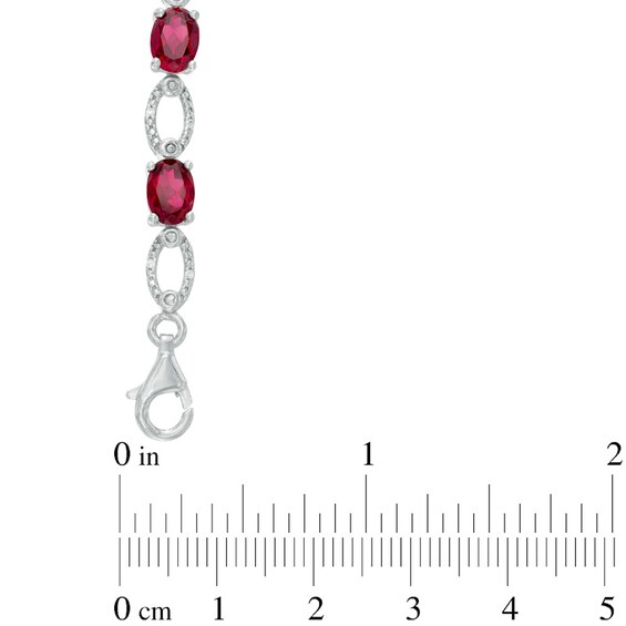 Oval Lab-Created Ruby and Diamond Accent Bracelet in Sterling Silver - 7.5"