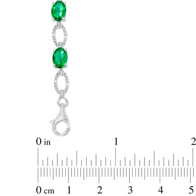 Oval Lab-Created Emerald and Diamond Accent Bracelet in Sterling Silver - 7.5"