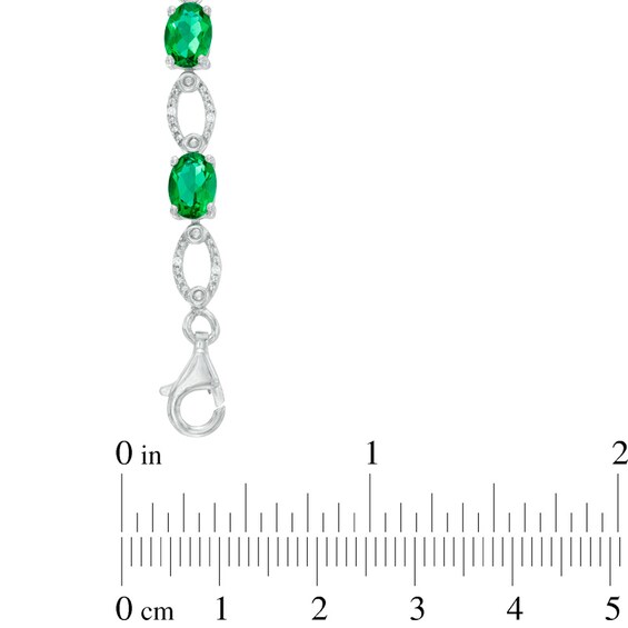 Oval Lab-Created Emerald and Diamond Accent Bracelet in Sterling Silver - 7.5"