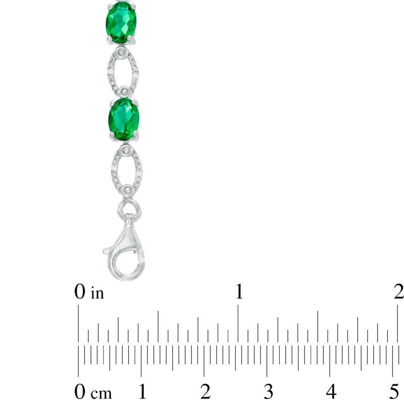 Oval Lab-Created Emerald and Diamond Accent Bracelet in Sterling Silver - 7.5"