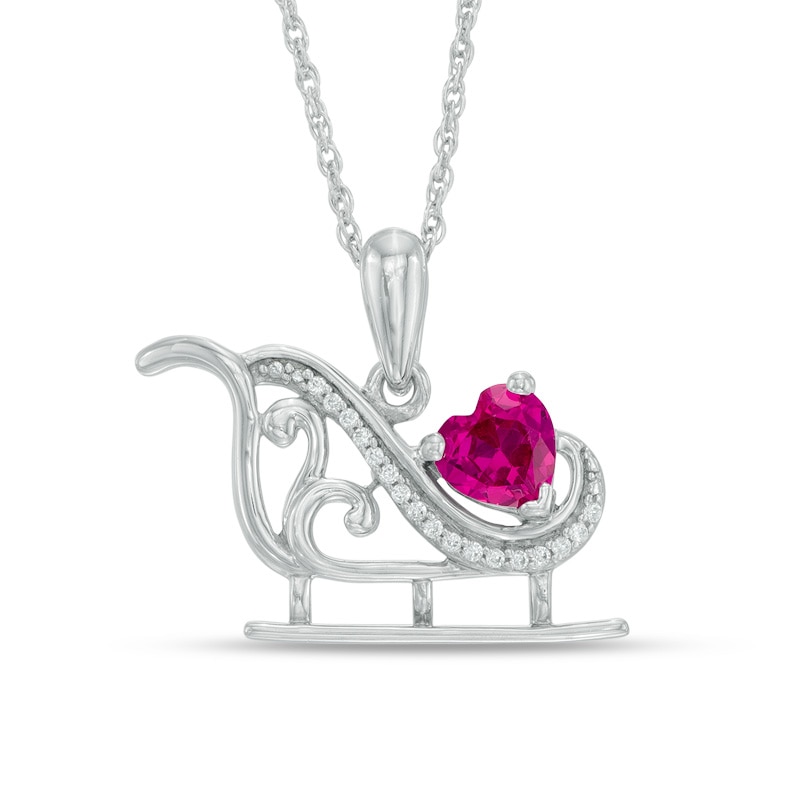 5.0mm Heart-Shaped Lab-Created Ruby and Diamond Accent Sleigh Pendant in Sterling Silver|Peoples Jewellers