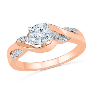 White Lab-Created Sapphire and Diamond Accent Twist Bridal Set in 10K Rose Gold