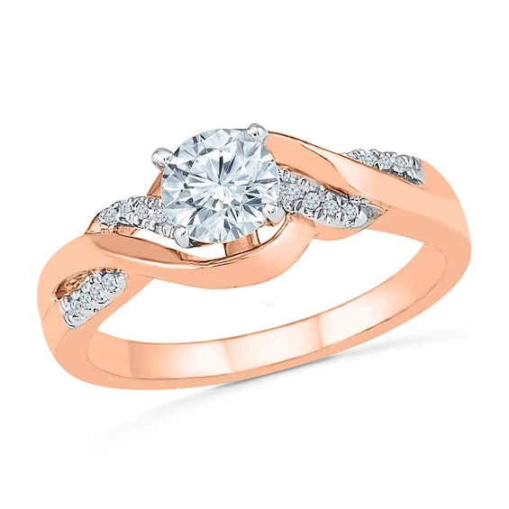 White Lab-Created Sapphire and Diamond Accent Twist Bridal Set in 10K Rose Gold