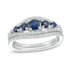 Thumbnail Image 0 of Lab-Created Blue Sapphire and 0.22 CT. T.W. Diamond Split Shank Bridal Set in 10K White Gold