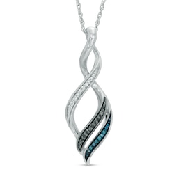 0.07 CT. T.W. Black, Blue and White Diamond &quot;MOM&quot; Infinity Pendant in Sterling Silver