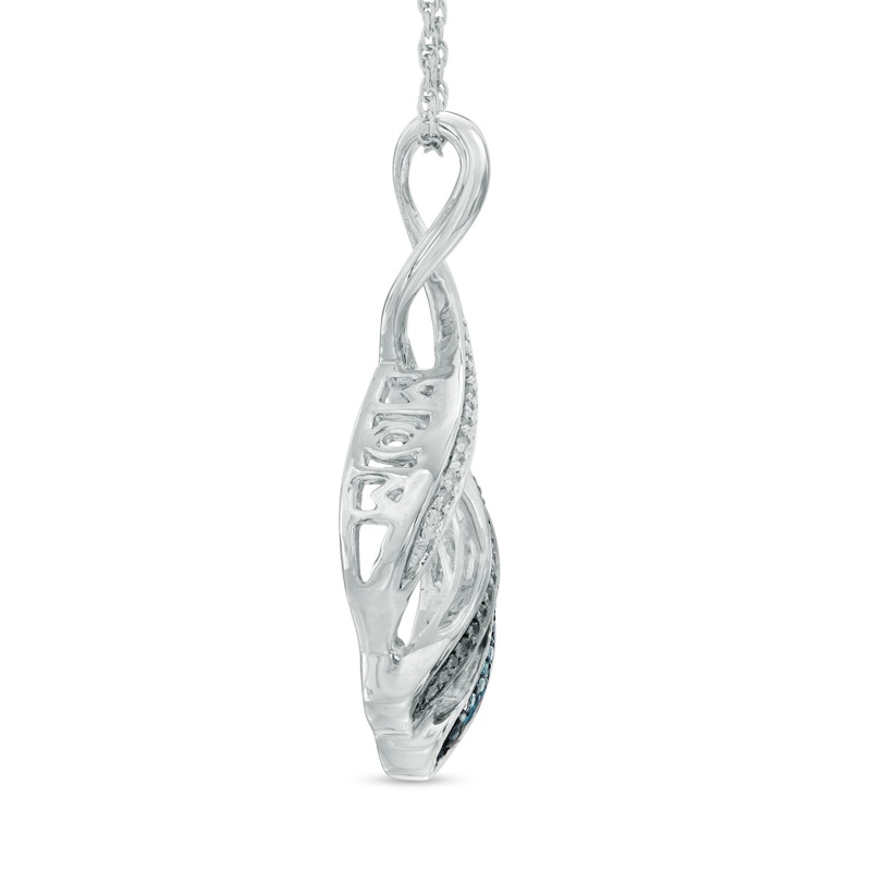 0.07 CT. T.W. Black, Blue and White Diamond "MOM" Infinity Pendant in Sterling Silver