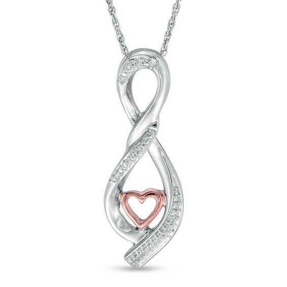 Diamond Accent Infinity Twist Heart Pendant in Sterling Silver and 10K Rose Gold