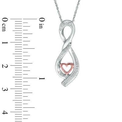 Diamond Accent Infinity Twist Heart Pendant in Sterling Silver and 10K Rose Gold