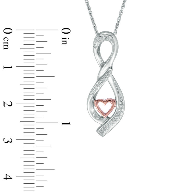 Diamond Accent Infinity Twist Heart Pendant in Sterling Silver and 10K Rose Gold|Peoples Jewellers