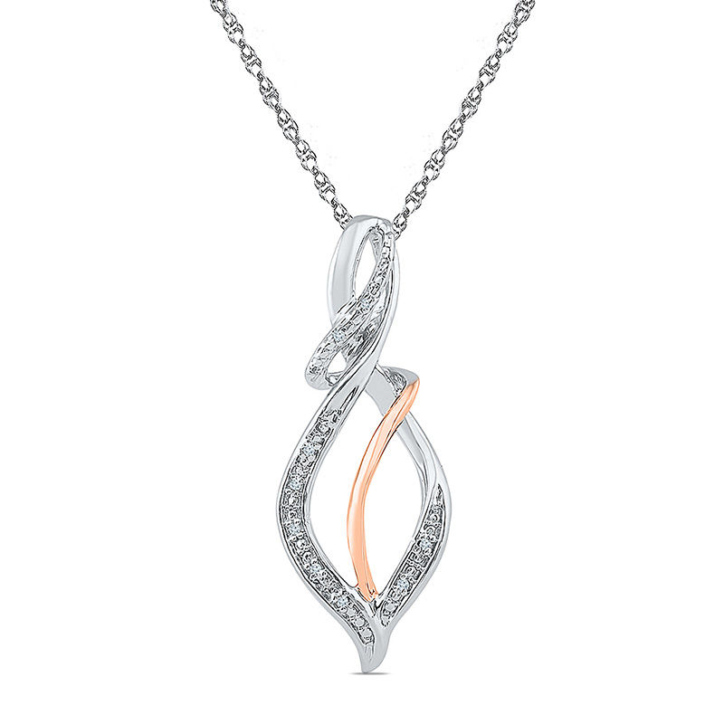 Diamond Accent Swirl Ribbon Pendulum Pendant in Sterling Silver and 10K Rose Gold|Peoples Jewellers