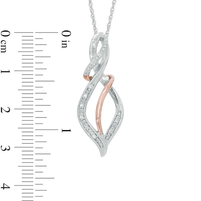 Diamond Accent Swirl Ribbon Pendulum Pendant in Sterling Silver and 10K Rose Gold