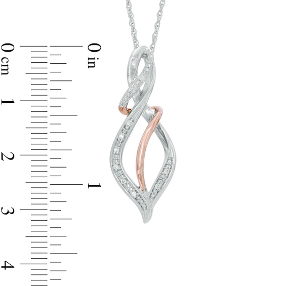 Diamond Accent Swirl Ribbon Pendulum Pendant in Sterling Silver and 10K Rose Gold