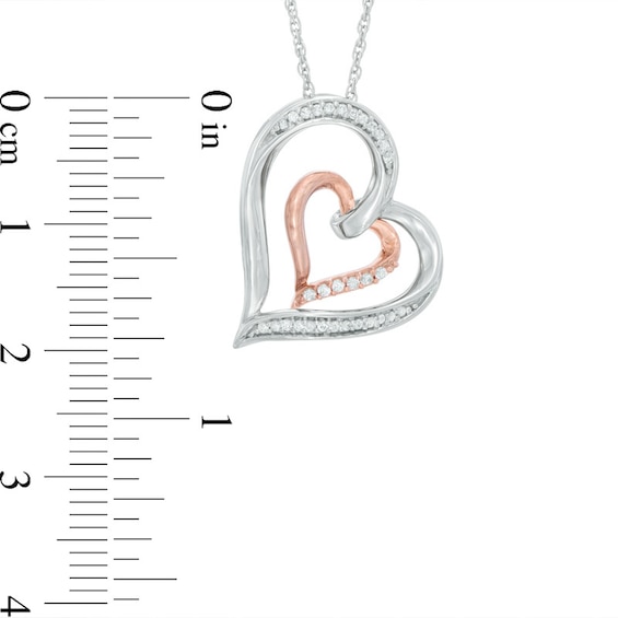 0.09 CT. T.W. Diamond Tilted Double Heart Pendant in Sterling Silver and 10K Rose Gold