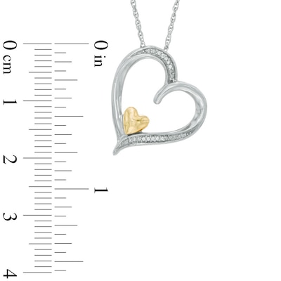 Diamond Accent Tilted Double Heart Pendant in Sterling Silver and 10K Gold