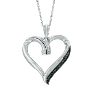 Enhanced Black and White Diamond Accent Heart Pendant in Sterling Silver