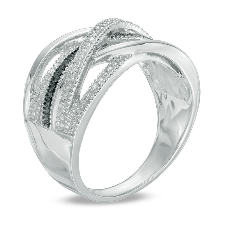 Black and White Diamond Accent Loose Woven Multi-Row Ring in