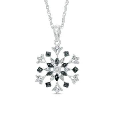 Black and White Diamond Accent Snowflake Pendant in Sterling Silver