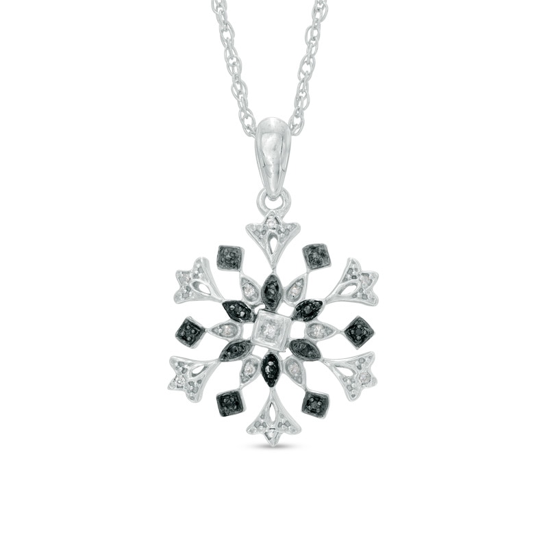 Black and White Diamond Accent Snowflake Pendant in Sterling Silver