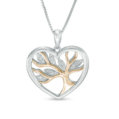 0.04 CT. T.W. Diamond Tree Heart Pendant in Sterling Silver and 14K Gold