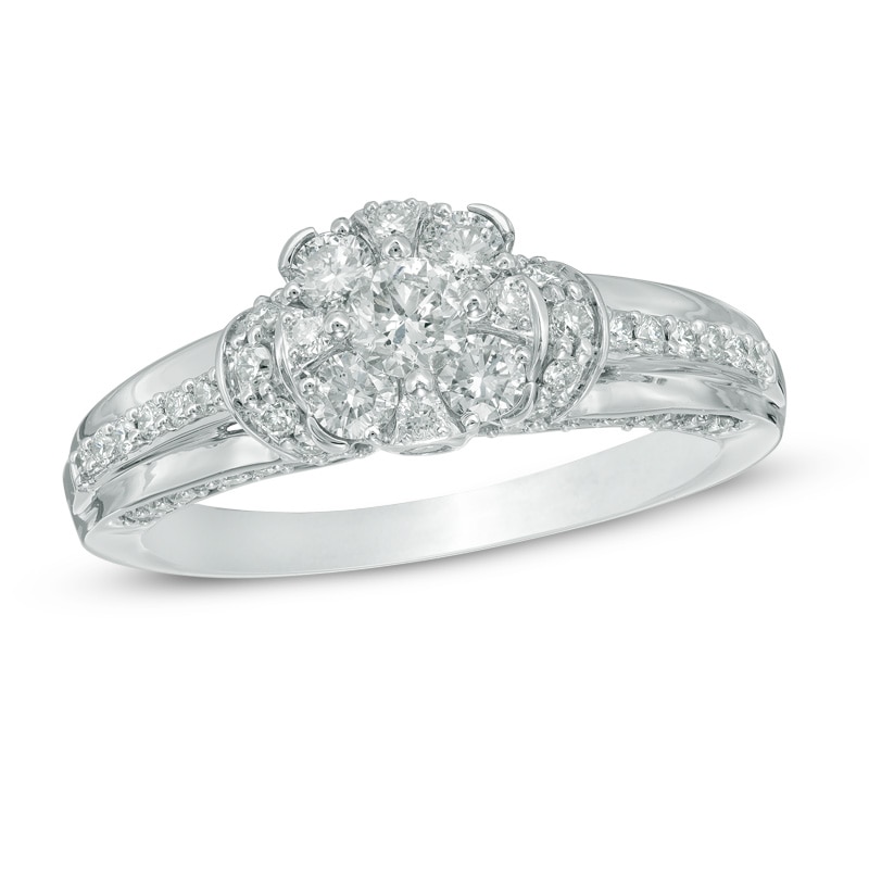 1.00 CT. T.W. Diamond Frame Collar Engagement Ring in 14K White Gold|Peoples Jewellers