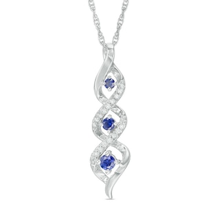 Lab-Created Blue Sapphire and Diamond Accent Cascading Three Stone Pendant in 10K White Gold