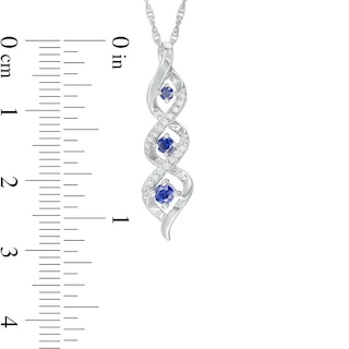 Lab-Created Blue Sapphire and Diamond Accent Cascading Three Stone Pendant in 10K White Gold