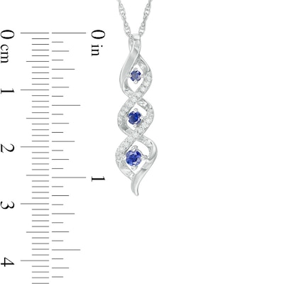 Lab-Created Blue Sapphire and Diamond Accent Cascading Three Stone Pendant in 10K White Gold