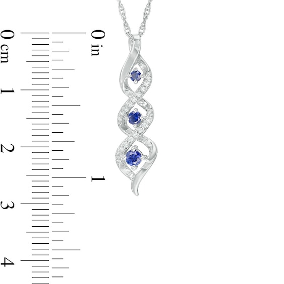 Lab-Created Blue Sapphire and Diamond Accent Cascading Three Stone Pendant in 10K White Gold