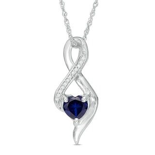 6.5mm Heart-Shaped Lab-Created Sapphire and Diamond Accent Infinity Pendant in 10K White Gold