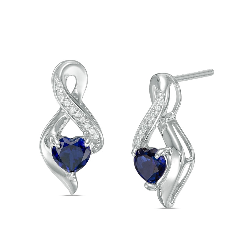 5.0mm Heart-Shaped Blue Lab-Created Sapphire and Diamond Accent Infinity Drop Earrings in 10K White Gold|Peoples Jewellers