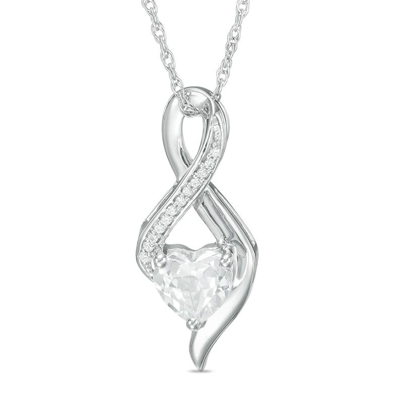 Main Image 1 of 6.5mm Heart-Shaped Lab-Created White Sapphire and Diamond Accent Infinity Pendant in 10K White Gold