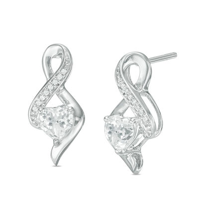 5.0mm Heart-Shaped Lab-Created White Sapphire and Diamond Accent Infinity Drop Earrings in 10K White Gold