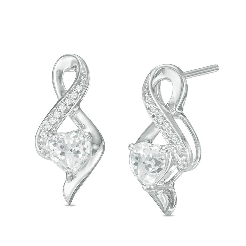 5.0mm Heart-Shaped Lab-Created White Sapphire and Diamond Accent Infinity Drop Earrings in 10K White Gold|Peoples Jewellers