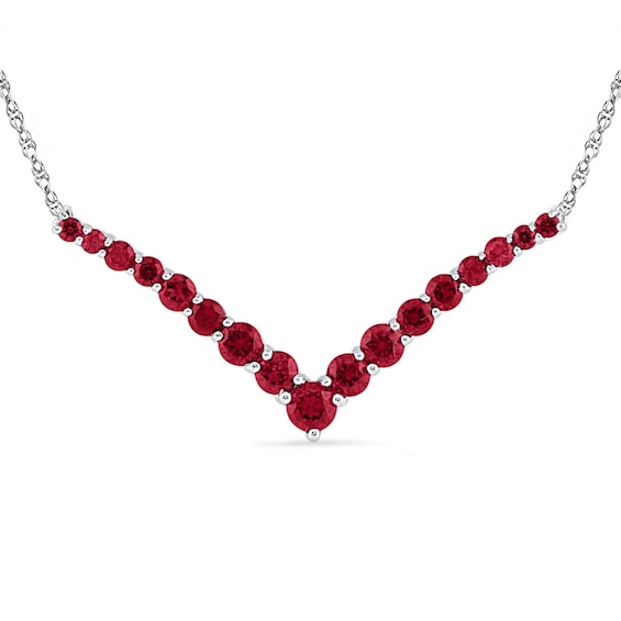Lab-Created Ruby Graduated Chevron Necklace in 10K White Gold | Peoples ...