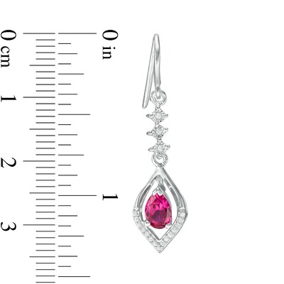 Pear-Shaped Lab-Created Ruby and 0.11 CT. T.W. Diamond Flame Drop Earrings in Sterling Silver