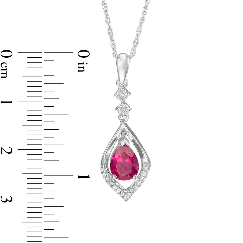Pear-Shaped Lab-Created Ruby and Diamond Accent Flame Drop Pendant in Sterling Silver