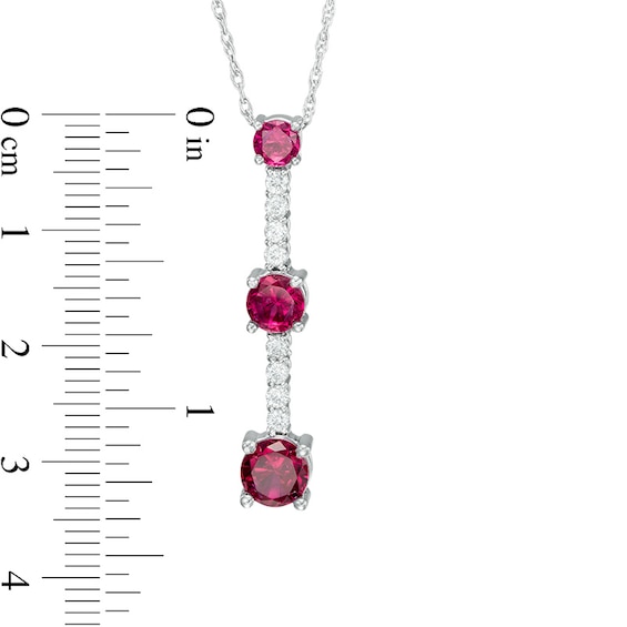 Lab-Created Ruby and White Sapphire Linear Three Stone Pendant in Sterling Silver