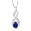 Thumbnail Image 0 of Pear-Shaped Lab-Created Blue Sapphire and Diamond Accent Cascading Flame Pendant in Sterling Silver