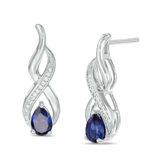 Pear-Shaped Lab-Created Blue Sapphire and Diamond Accent Infinity Drop Earrings in Sterling Silver