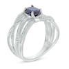 Oval Lab-Created Blue Sapphire and 0.18 CT. T.W. Diamond Wave Ring in 10K White Gold