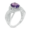 Thumbnail Image 1 of Oval Amethyst and 0.30 CT. T.W. Diamond Double Row Ring in 10K White Gold