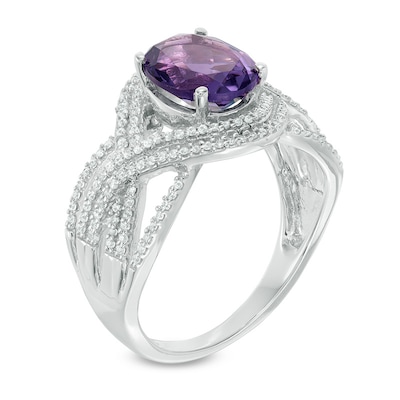 Oval Amethyst and 0.30 CT. T.W. Diamond Double Row Ring in 10K White Gold