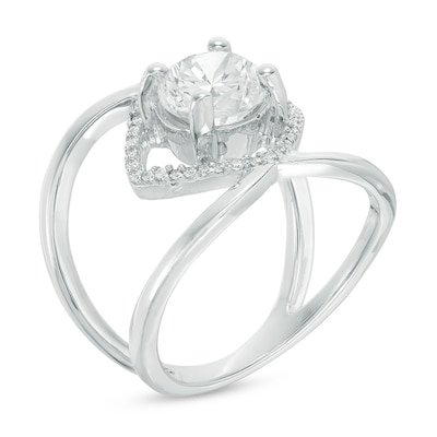 8.0mm Lab-Created White Sapphire and 0.09 CT. T.W. Diamond Orbit Ring in Sterling Silver